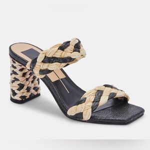 Black and natural raffia heel sandal, dolce vita size 9